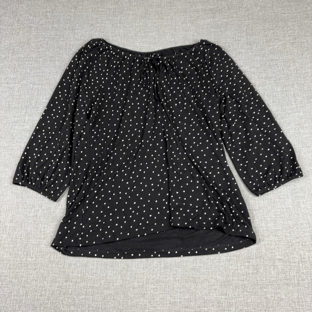 Garnet‎ Hill Blouse Womens XS Black Off Shoulder 3/4 Sleeve Polka Dot Jersey Top